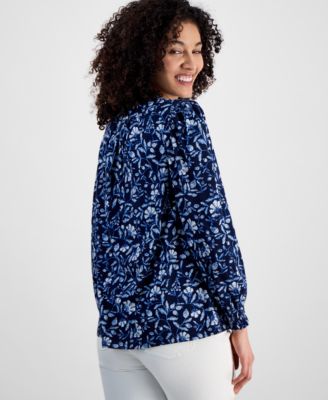 Women's Printed V-Neck Long-Sleeve Top, Exclusively at Macy's