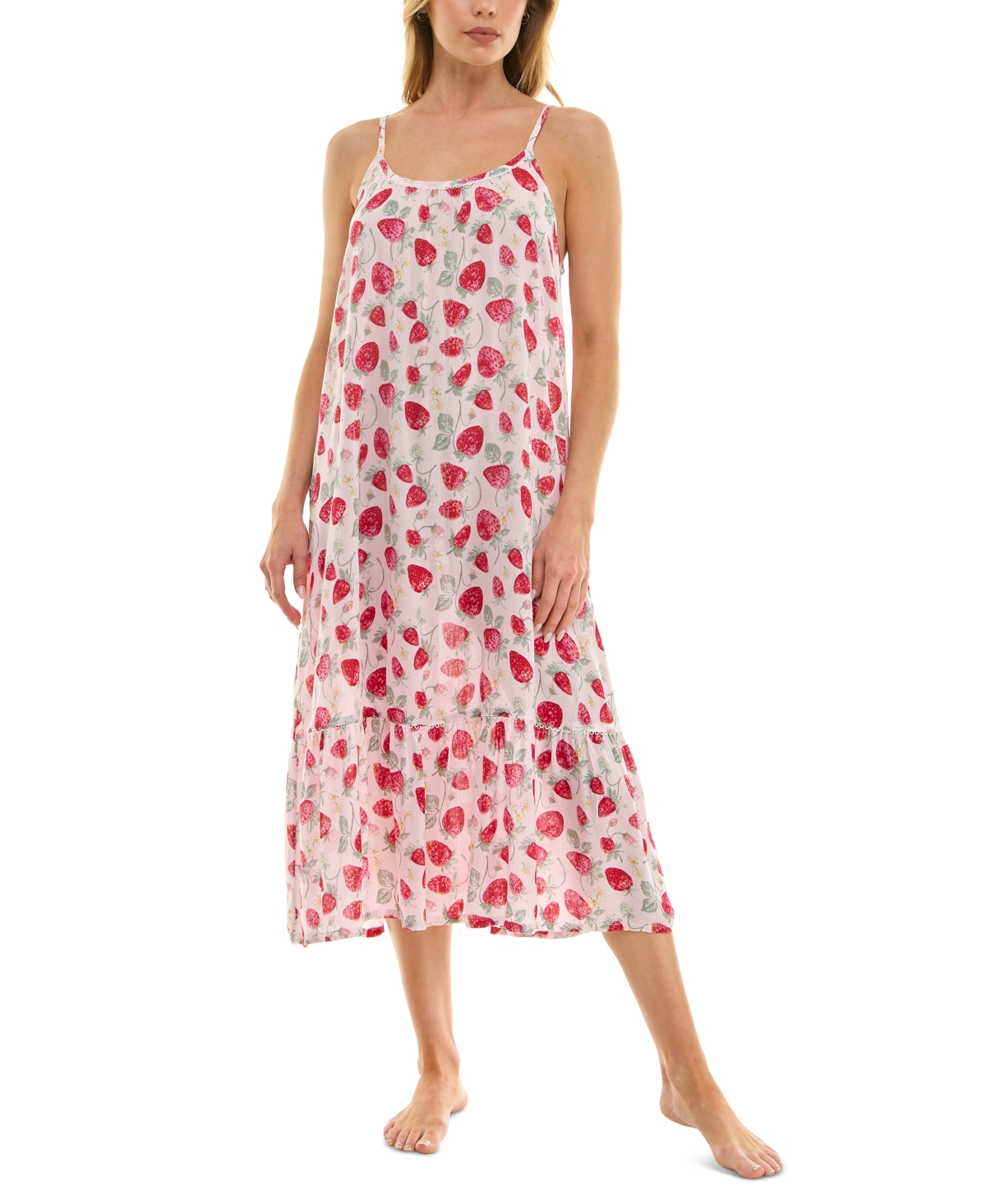 Women's Printed Tiered Hem Nightgown - Cherry Strawberries