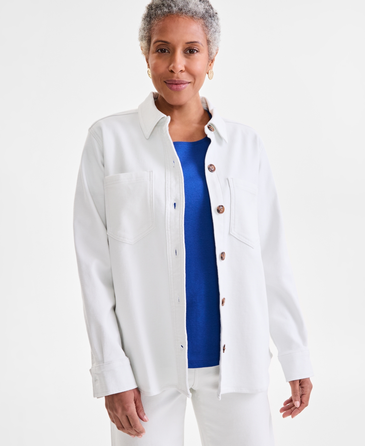 Women's Stretch Twill Shirt Jacket, Exclusively at Macy's - Natural