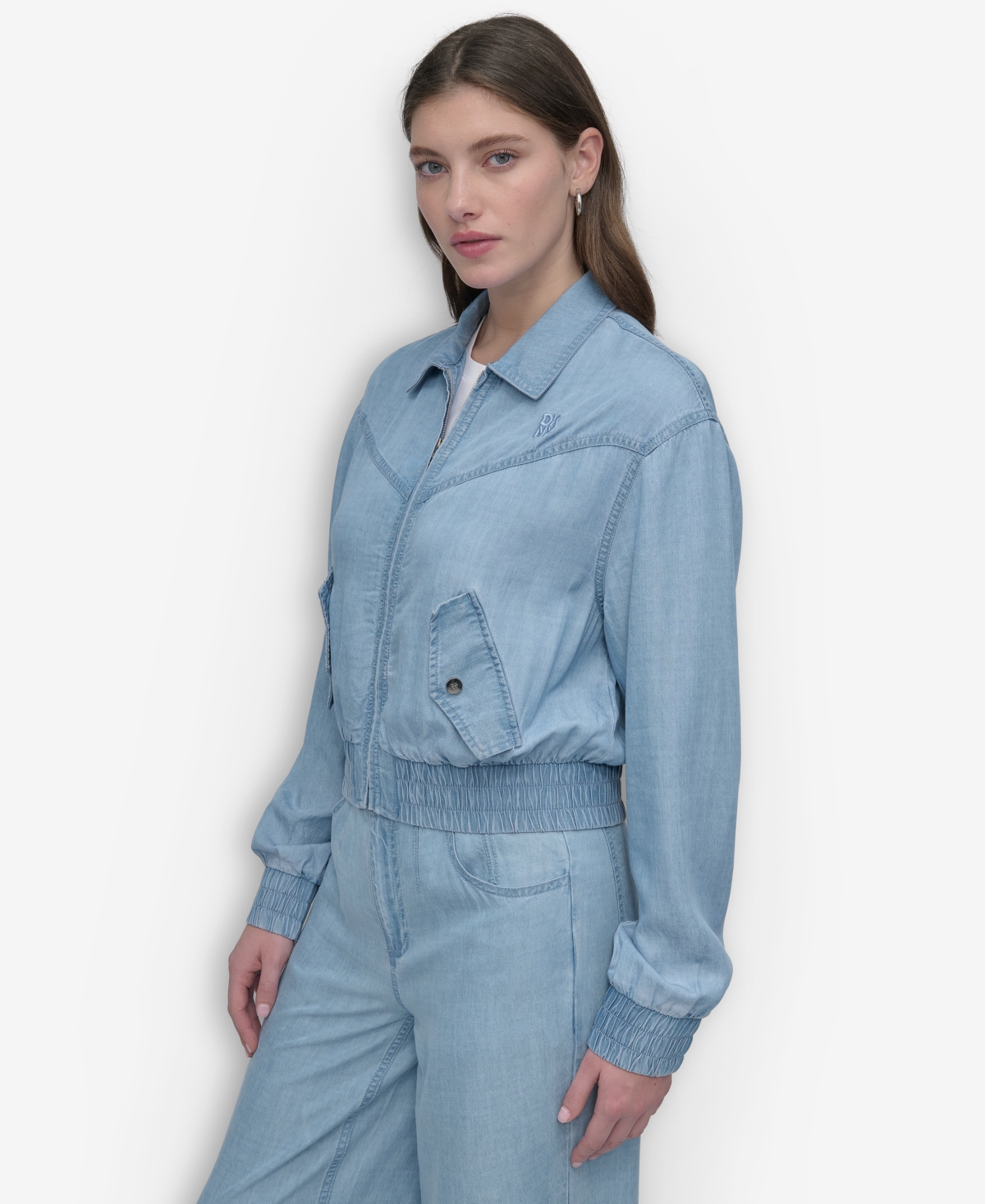 Dkny Women's Chambray Zip-front Bomber Jacket In Lt Chambray