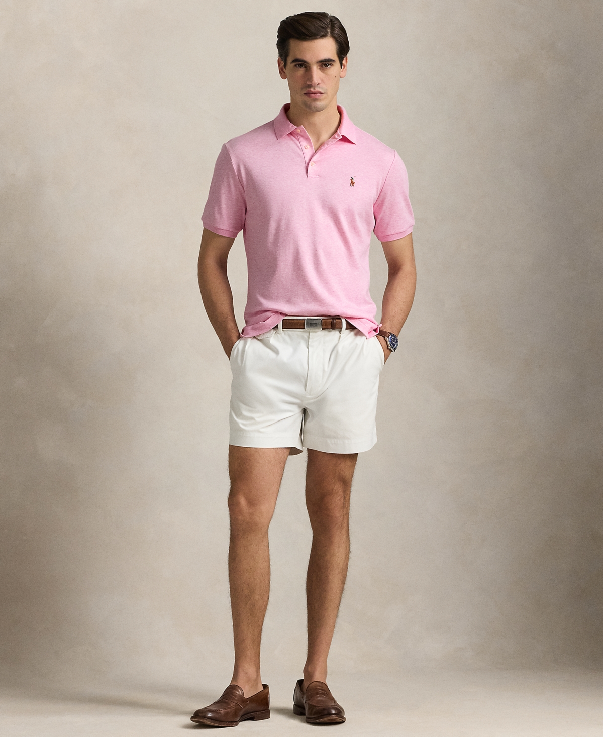 Polo Ralph Lauren Custom Slim Fit Soft Cotton Polo Shirt Man Polo Shirt Pink Size Xxl Cotton In Pink