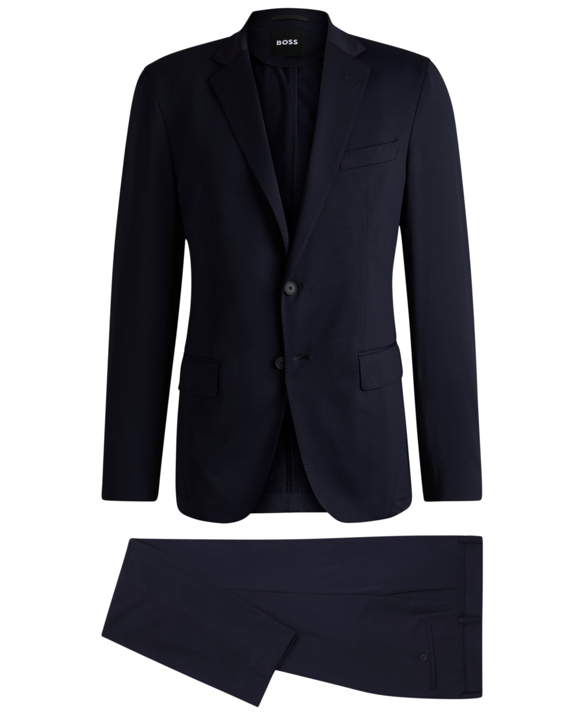 HUGO BOSS BOSS BY HUGO BOSS MEN'S PATTERNED PERFORMANCE STRETCH SLIM-FIT SUIT 