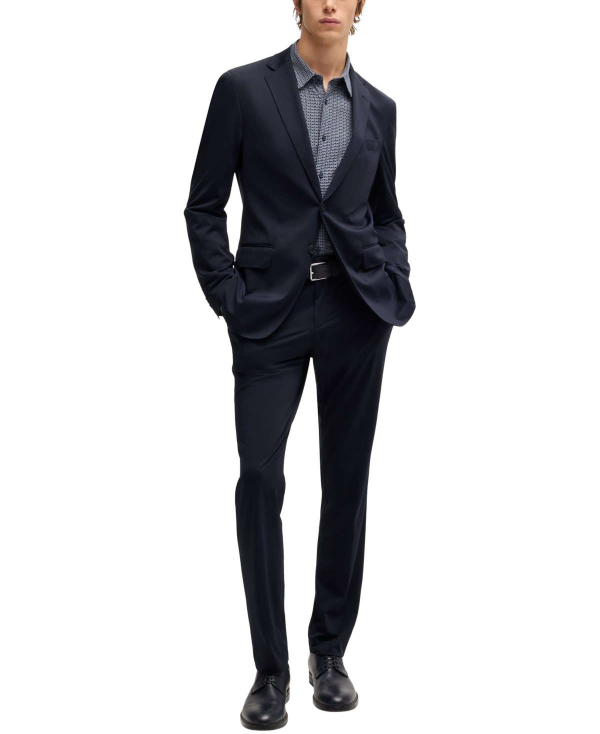 HUGO BOSS BOSS BY HUGO BOSS MEN'S PATTERNED PERFORMANCE STRETCH SLIM-FIT SUIT 