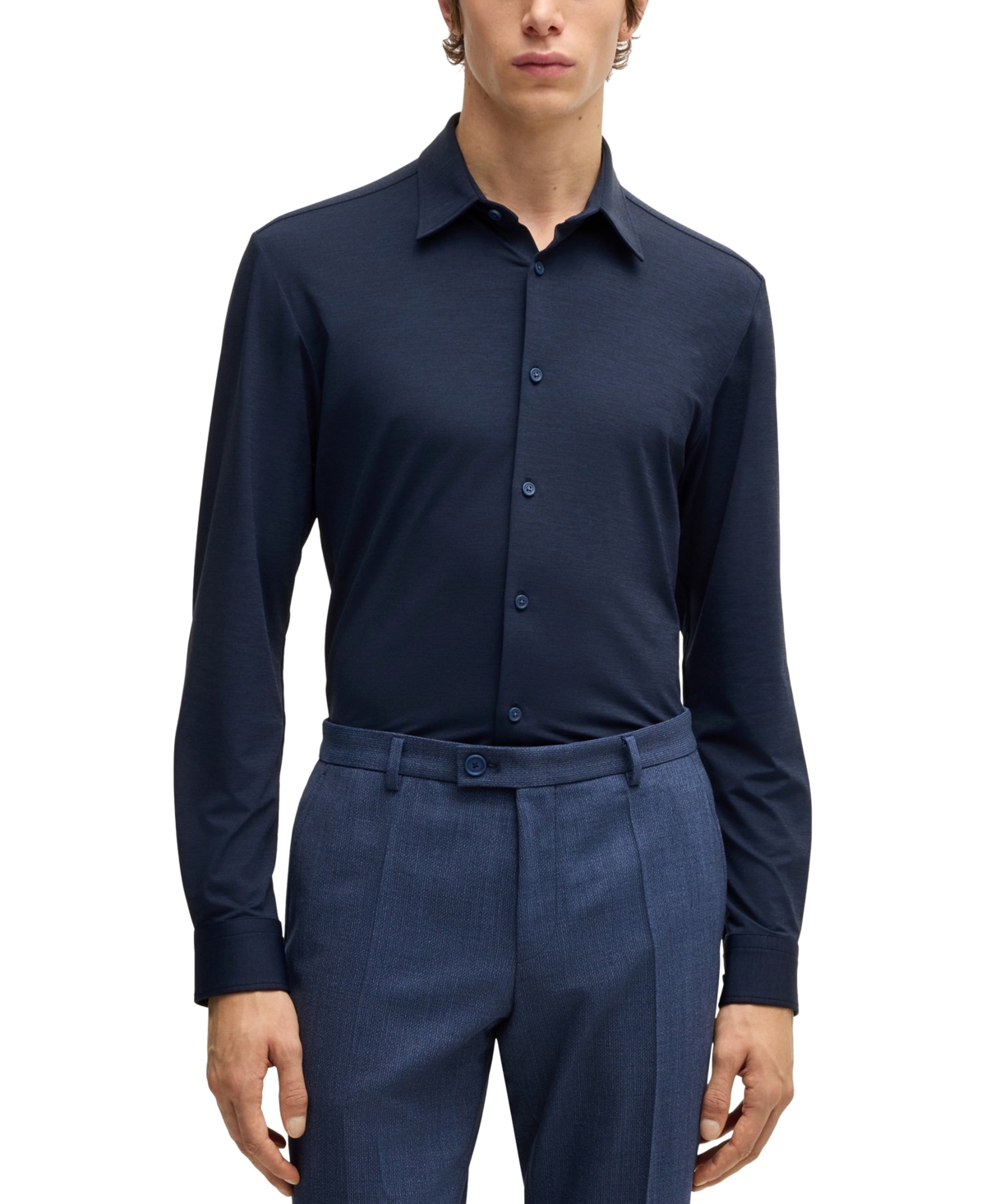 Hugo Boss Boss By  Men's Structured Performance Slim-fit Dress Shirt In Dark Blue