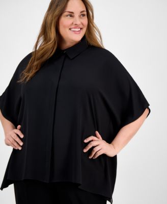 Anne Klein - Plus Size Dolman-Sleeve Vented-Hem Blouse
