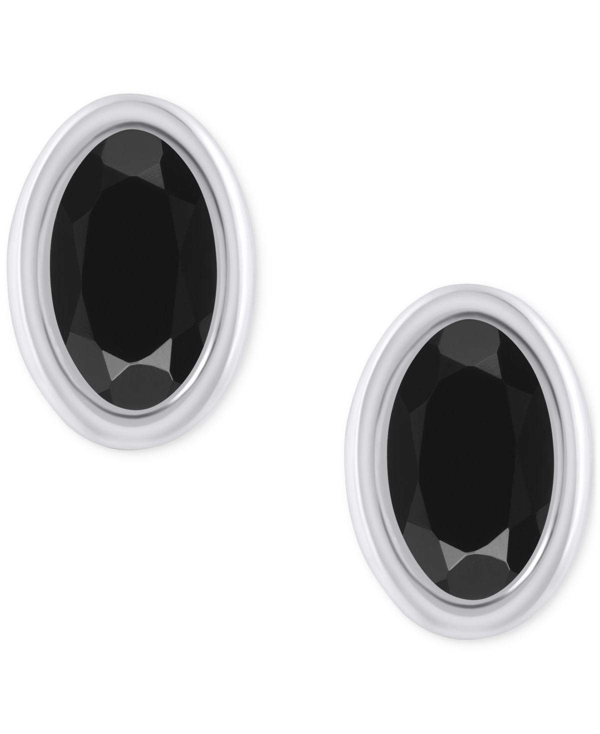 Macy's Created Sapphire Oval Stud Earrings (1-1/2 Ct. T.w.) In 10k Yellow Gold In Onyx,white Gold