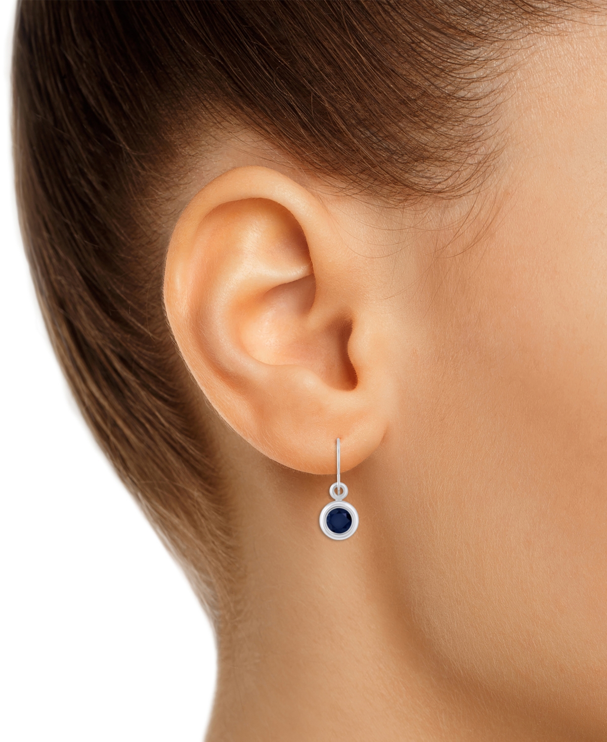 Macy's Sapphire Bezel Fish Hook Drop Earrings (3/4 Ct. T.w.) In 10k Gold (also Available In Ruby & Emerald) In Sapphire,white Gold