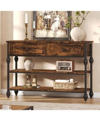 41" Entryway Table, Console Table with 2 Storage Drawers, 3 Tier Industrial Metal Sofa Table, Behind Couch Table, Hallway Table for Entry, Living Room