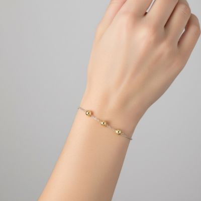Sterling Silver Two-Tone with 14K Gold Plated Spheres and White Gold Plated Chain Adjustable Bracelet