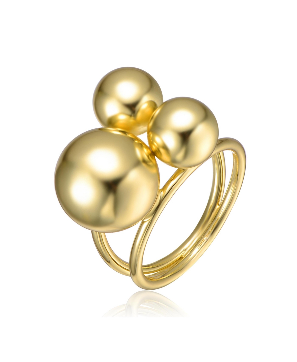 Sterling Silver 14K Gold Plated Triple Sphere Ring with Interlocking Bands - Gold