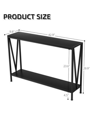 Side Table Entryway Table 2-Tier Console Table with Storage Narrow Sofa Table with V Design 43" Industrial Console Table for Hallway Entryway