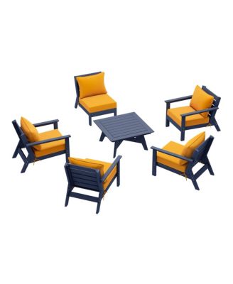 Outdoor 6-Piece Navy Blue Modular Sectional Patio Furniture Sofa Set