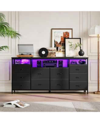 63.3 Inch Black Dresser for Bedroom, 10 Drawer Dresser TV Stand