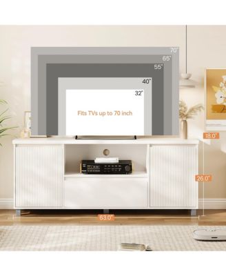 Fluted TV Stand for 65 Inch TV, Entertainment Center with Storage Drawer