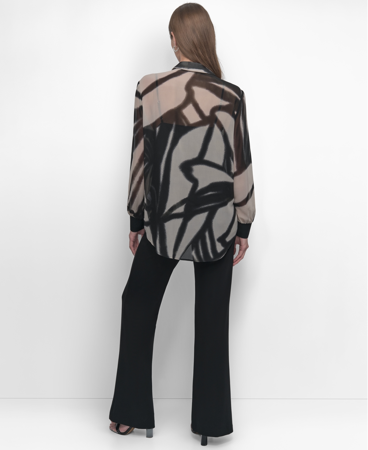 Dkny Women's Button-front Printed Chiffon Blouse In Flrl Grf Blk