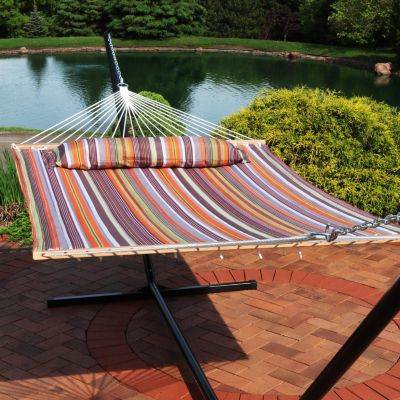Two-Person Quilted Fabric Hammock with Spreader Bars - 450 lb Weight Capacity