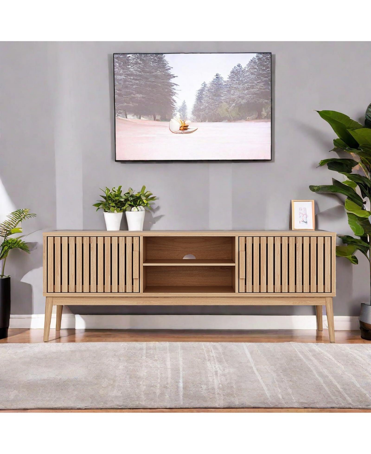 gaomon Boho Tv Stand for Tv up to 50", Farmhouse Television Console Table Entertainment Center