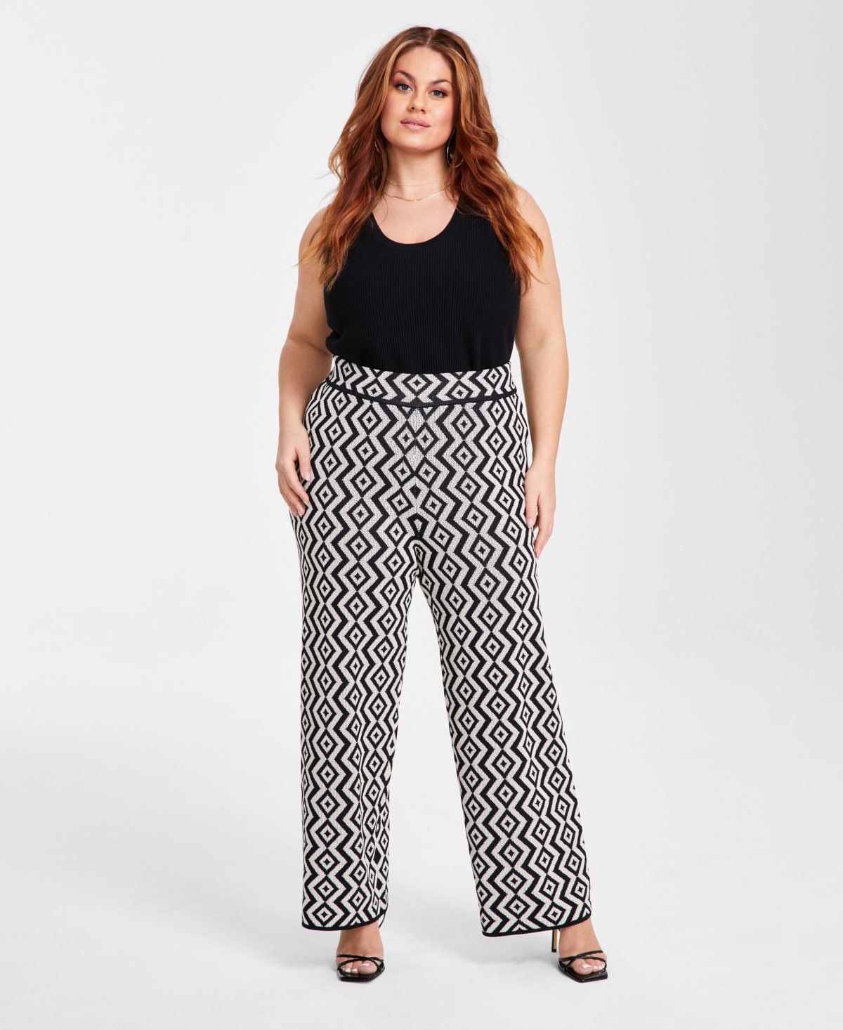 Nina Parker Plus Size Geo-print Straight-leg Sweater Pants In Neutral Geo Print