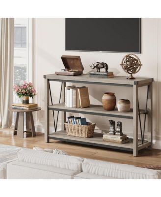 vintage farmhouse style & 3-tier storage, wood, narrow entryway console table for living room, hallway, or behind sofa