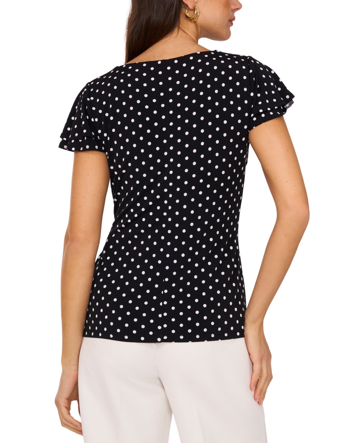 VINCE CAMUTO WOMEN'S PRINTED FAUX-WRAP FLUTTER-SLEEVE TOP 