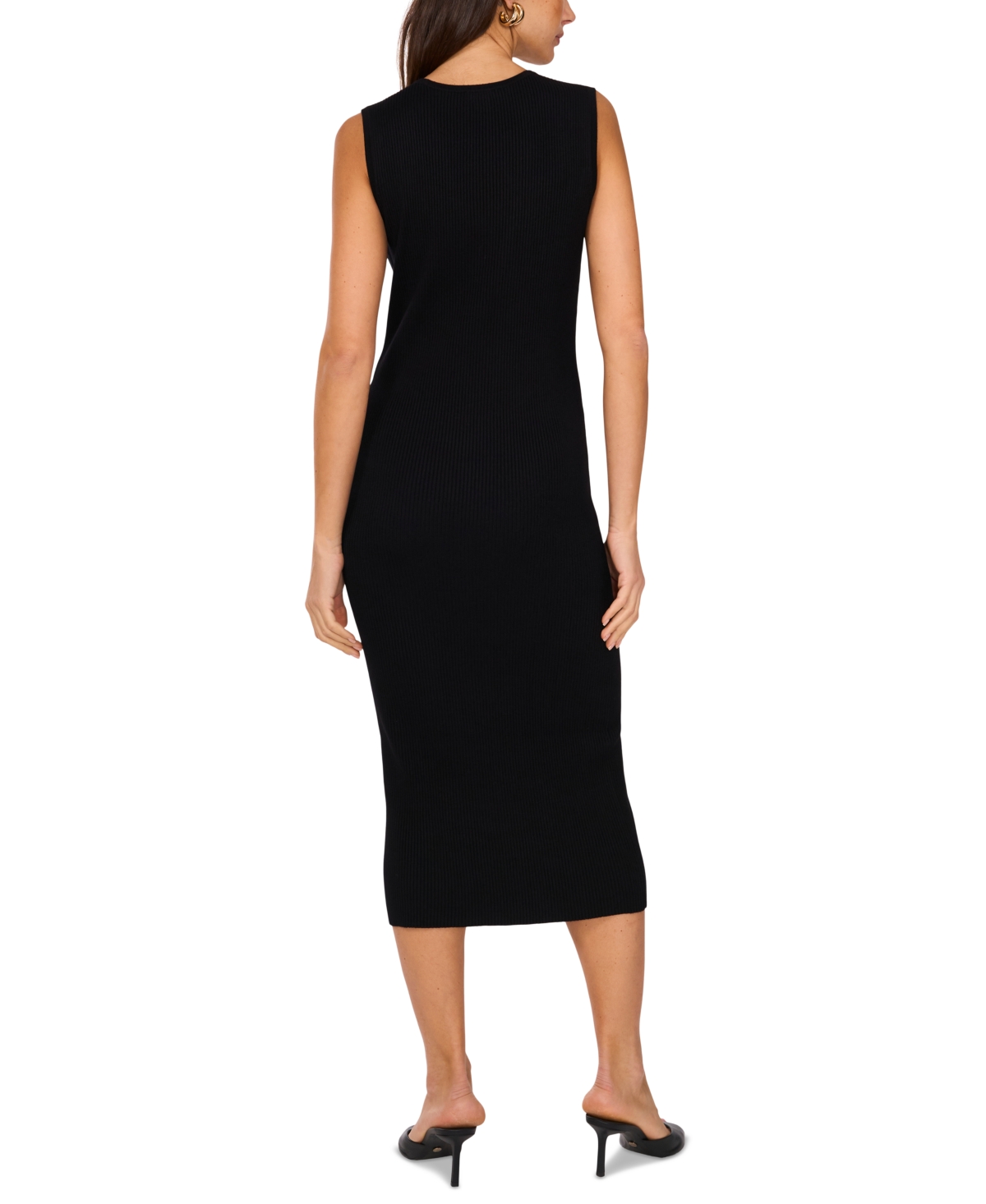 Shop Vince Camuto Women's Embroidered Ribbed Sleeveless Midi Dress In Rich Black