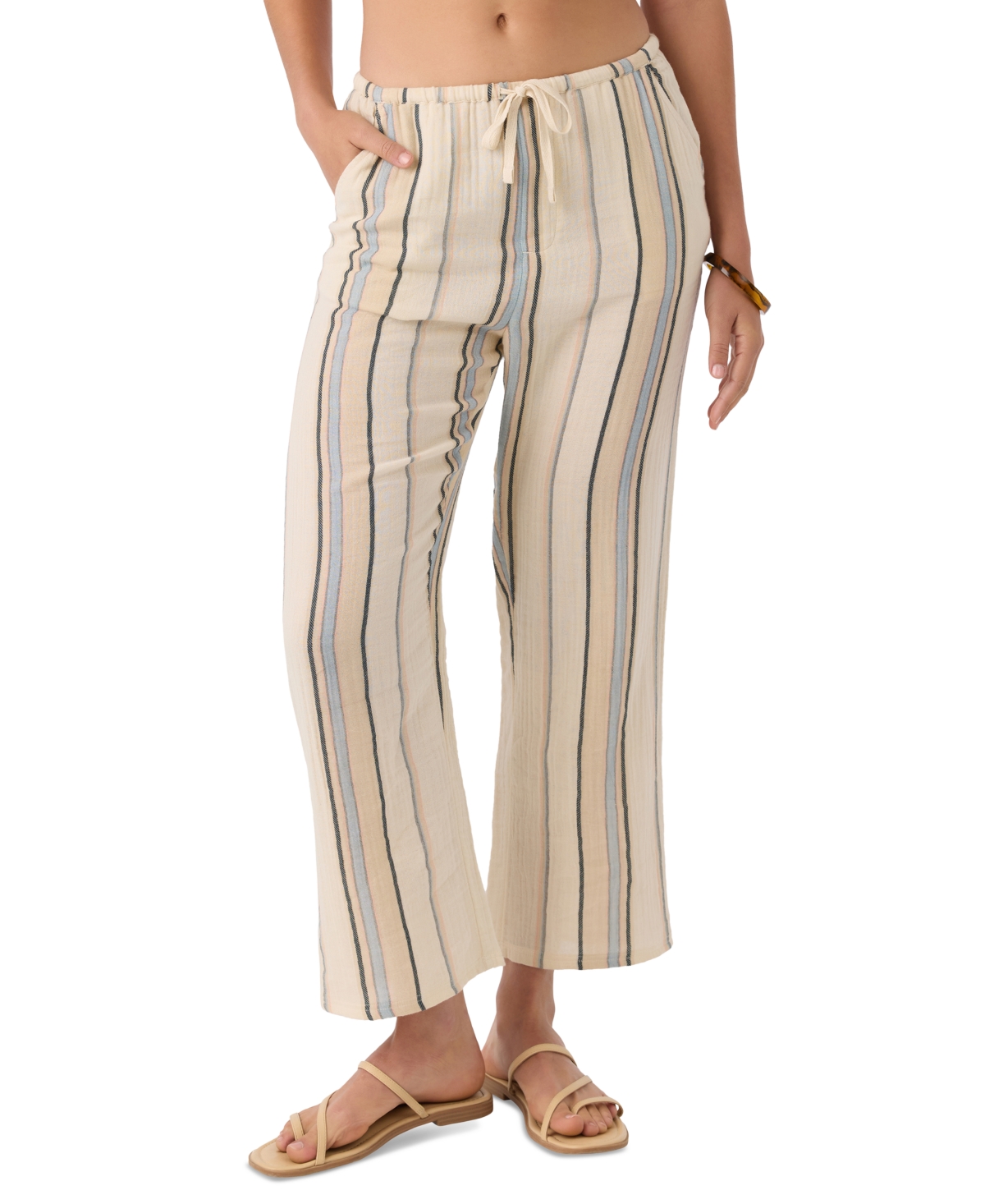Juniors' Brenda Cotton Gauze Striped Pants - Tapioca