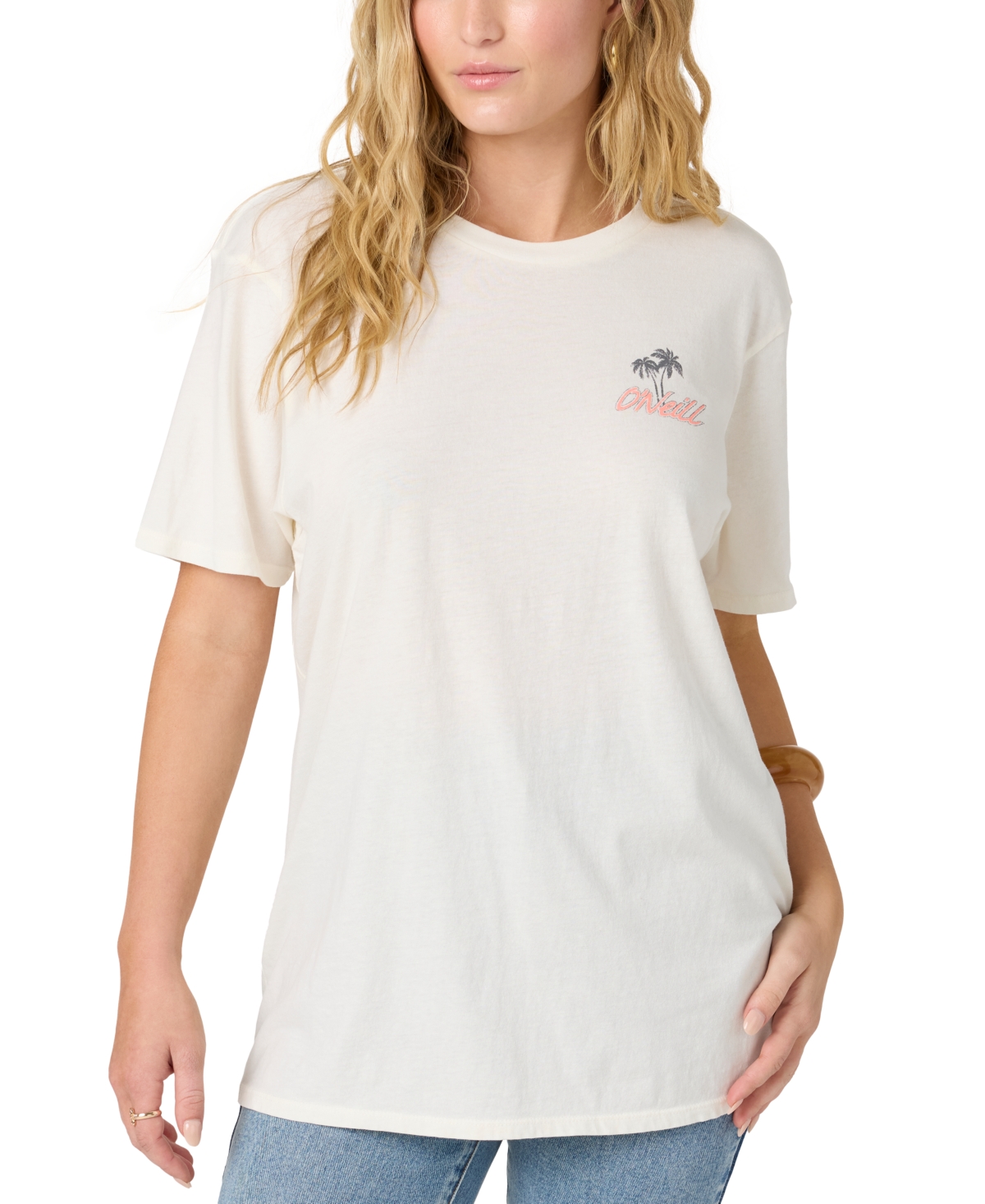 Juniors' Coastline Oversized Graphic T-Shirt - Winter White
