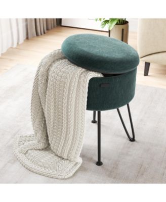 Textured Velvet Round Ottoman with Storage – Modern Foot Stool for Living Room & Bedroom