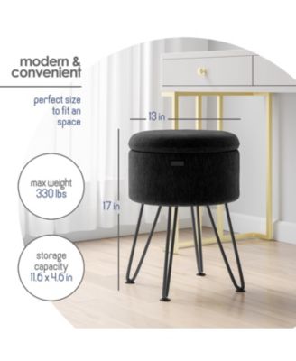 Textured Velvet Round Ottoman with Storage – Modern Foot Stool for Living Room & Bedroom