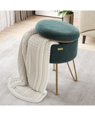 Textured Velvet Round Ottoman with Storage – Modern Foot Stool for Living Room & Bedroom
