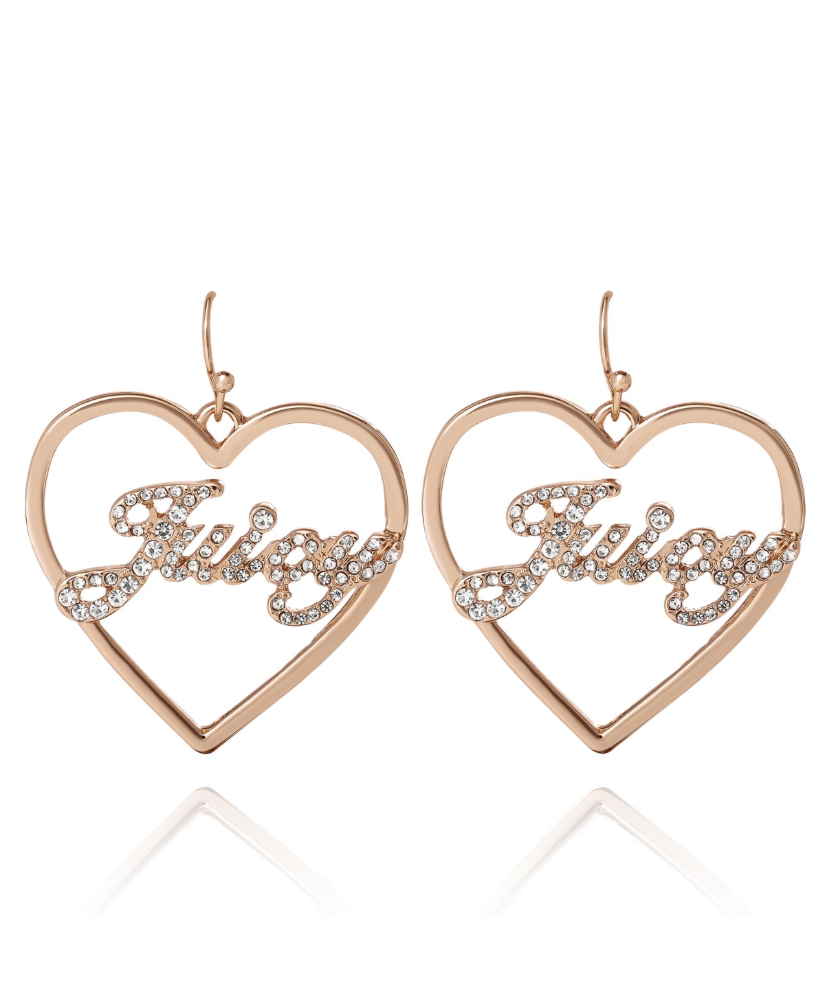 Crystal Heart Drop Script Logo Earrings - Gold tone