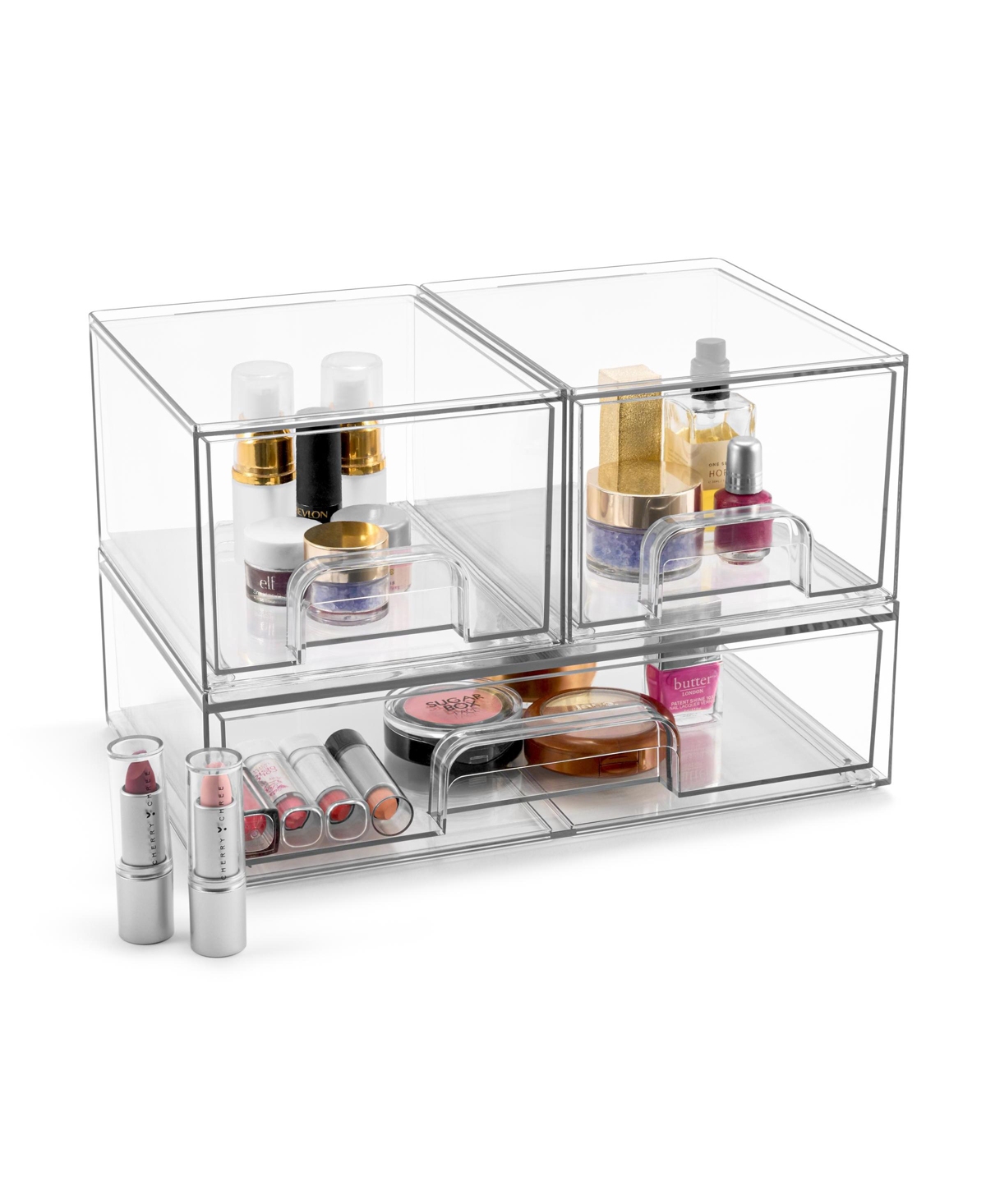 3 Piece Clear Acrylic Drawer Organizers - Makeup Case Pull-Out Drawers (4.4 Tall and 12.1 Wide) - Clear