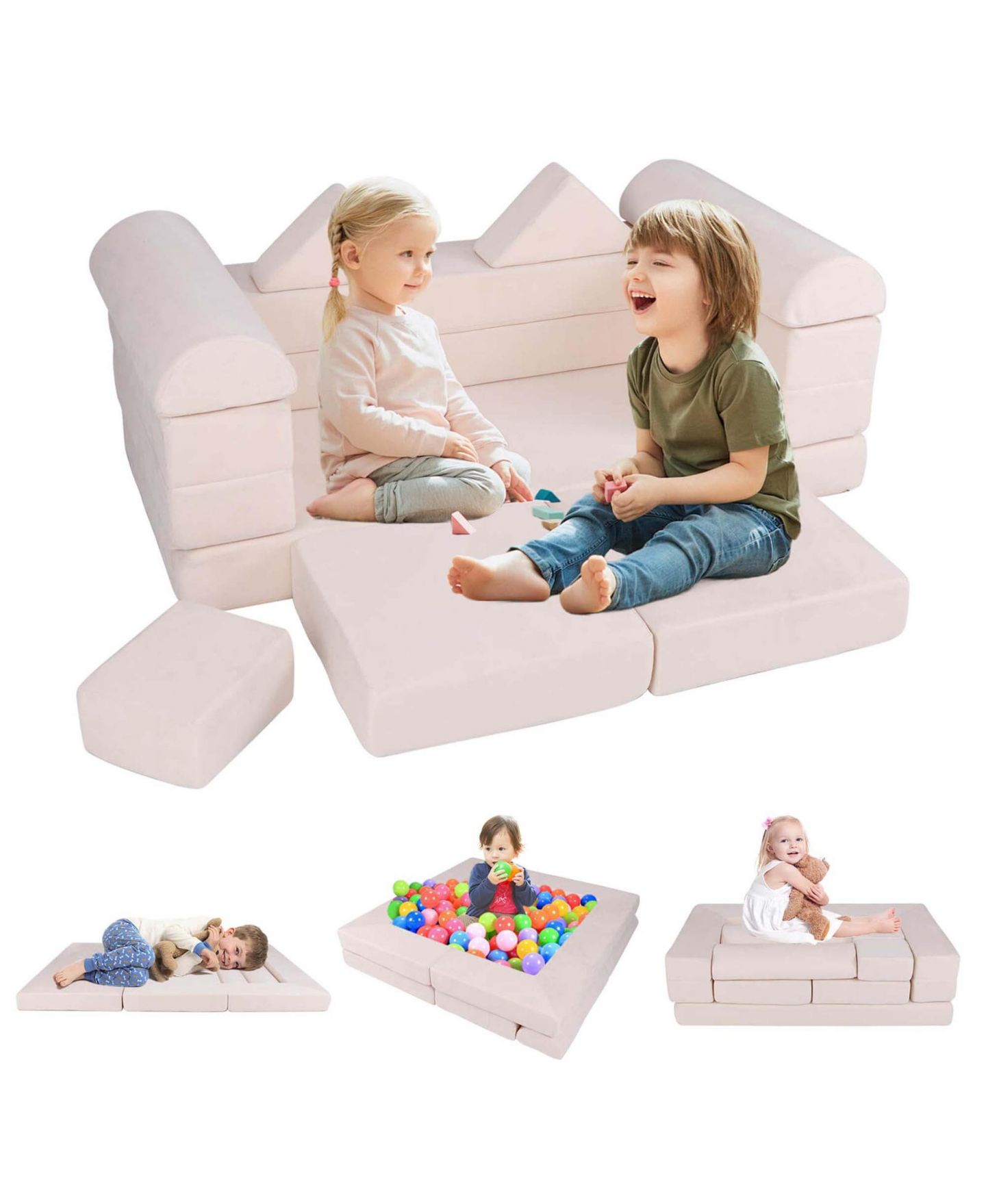 Детский конструктор Costway Kids Modular Play Couch 9-Piece Building Set, Ages 3+, цвет: Бежевый — фото 1