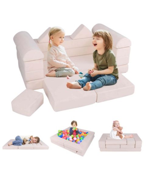 Детский конструктор Costway Kids Modular Play Couch 9-Piece Building Set, от 3 лет, цвет: Бежевый
