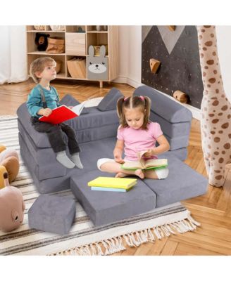 Kids Modular Play Couch Play Set with Suede Fabric Cover High-Density Foam