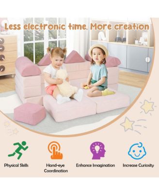 Kids Modular Play Couch Play Set with Suede Fabric Cover High-Density Foam