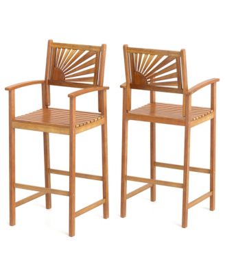 Set of 4 Outdoor Acacia Wood Bar Stools Bar Height Patio Chairs w/ Backrests