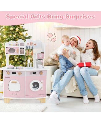 Wooden Kids Kitchen Playset Pretend Play Kitchen with Coffee Maker & Microwave