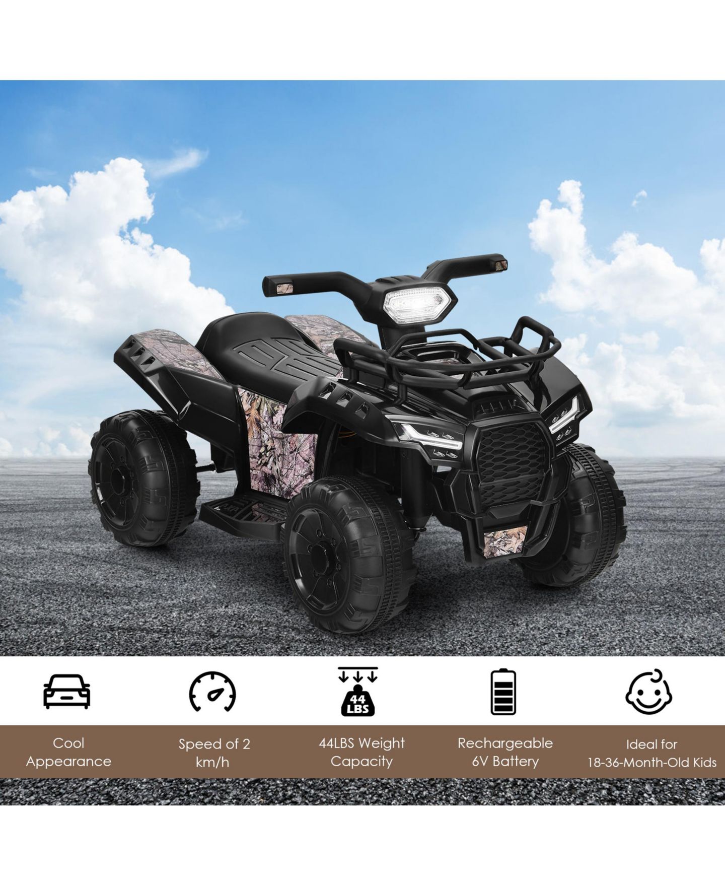 Детская игрушка Gymax 6V 4 Wheels ATV Quad Ride On Car Kids Ride-On Toy w/ Music Horn LED Light Pink, цвет: Чёрный, вариант 1 — фото 3