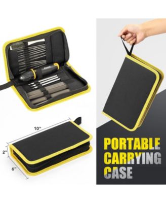 22Pcs Metal Files Set - Needle Small Files 12 Pcs with Carry Case, Flat File/Triangle File/Half-Round File/Round File, Screwdriver Heads 3 Pcs, a Brush, a Rubber Handle, for Wood Metal Carving