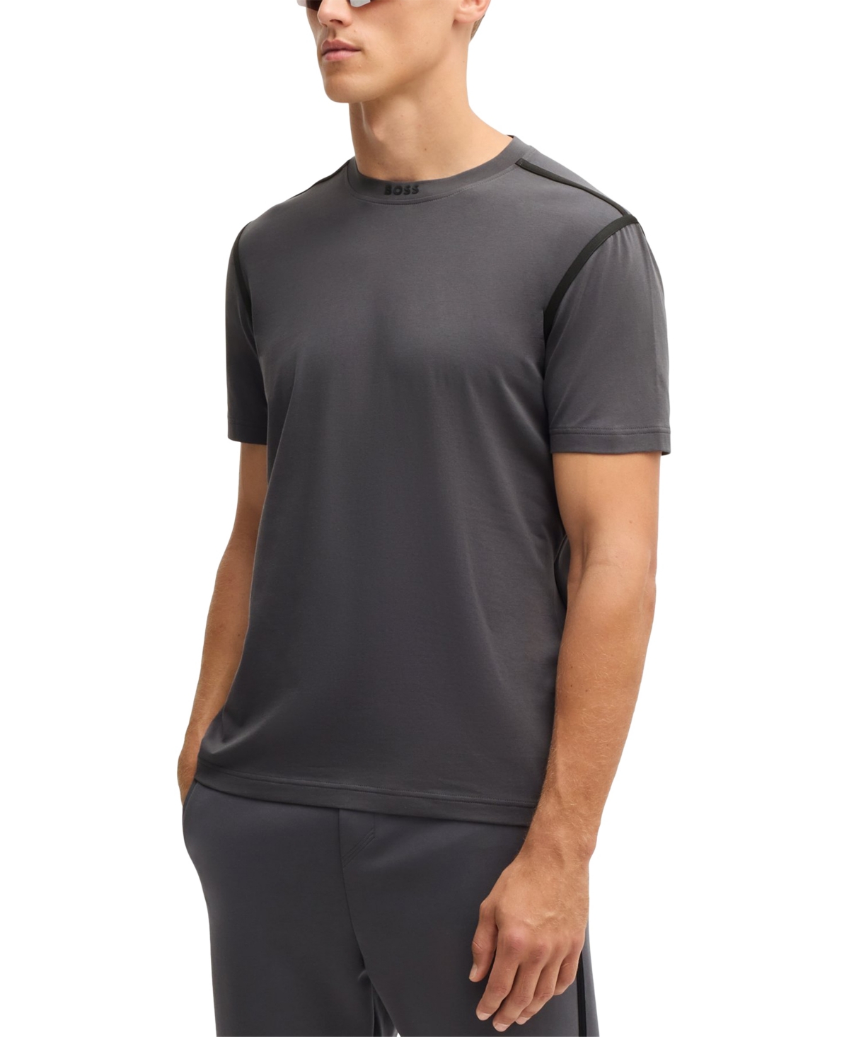 Hugo Boss Relaxed-fit T-shirt In Cotton Jersey With Detailed Collarband In Dark Gray
