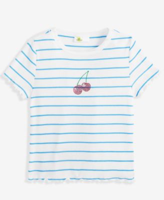 Little & Big Girls Cherry Stripe Rhinestone Baby Tee, Exclusively at Macy's 