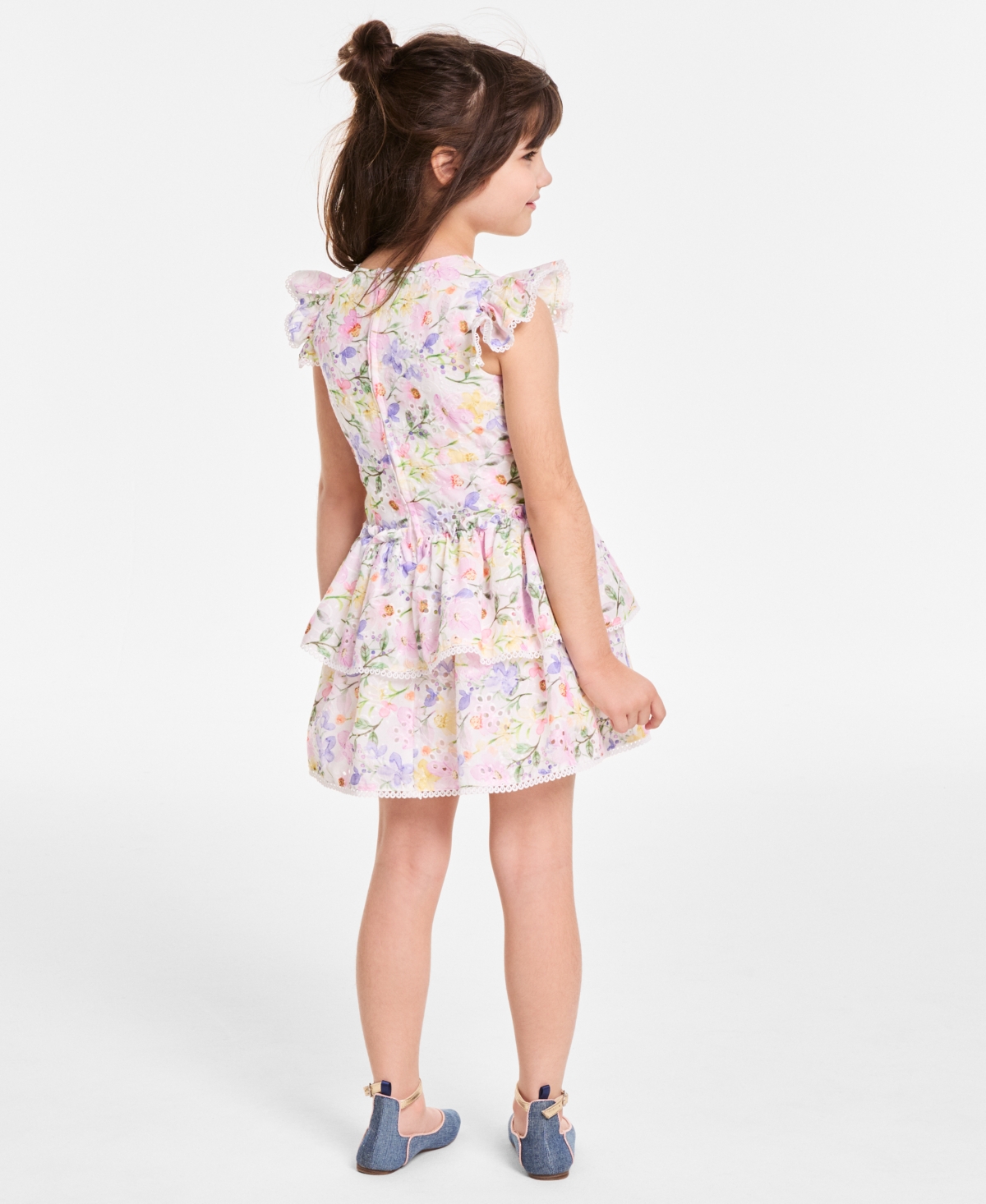 Rare Editions Toddler And Little Girls Floral Eyelet Drop Waist Dress In Lilac