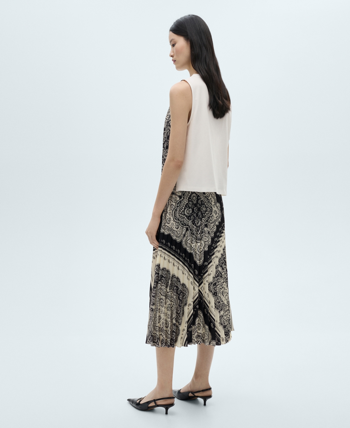 Shop Mango Women's Paisley Print Pleated Skirt In Blue