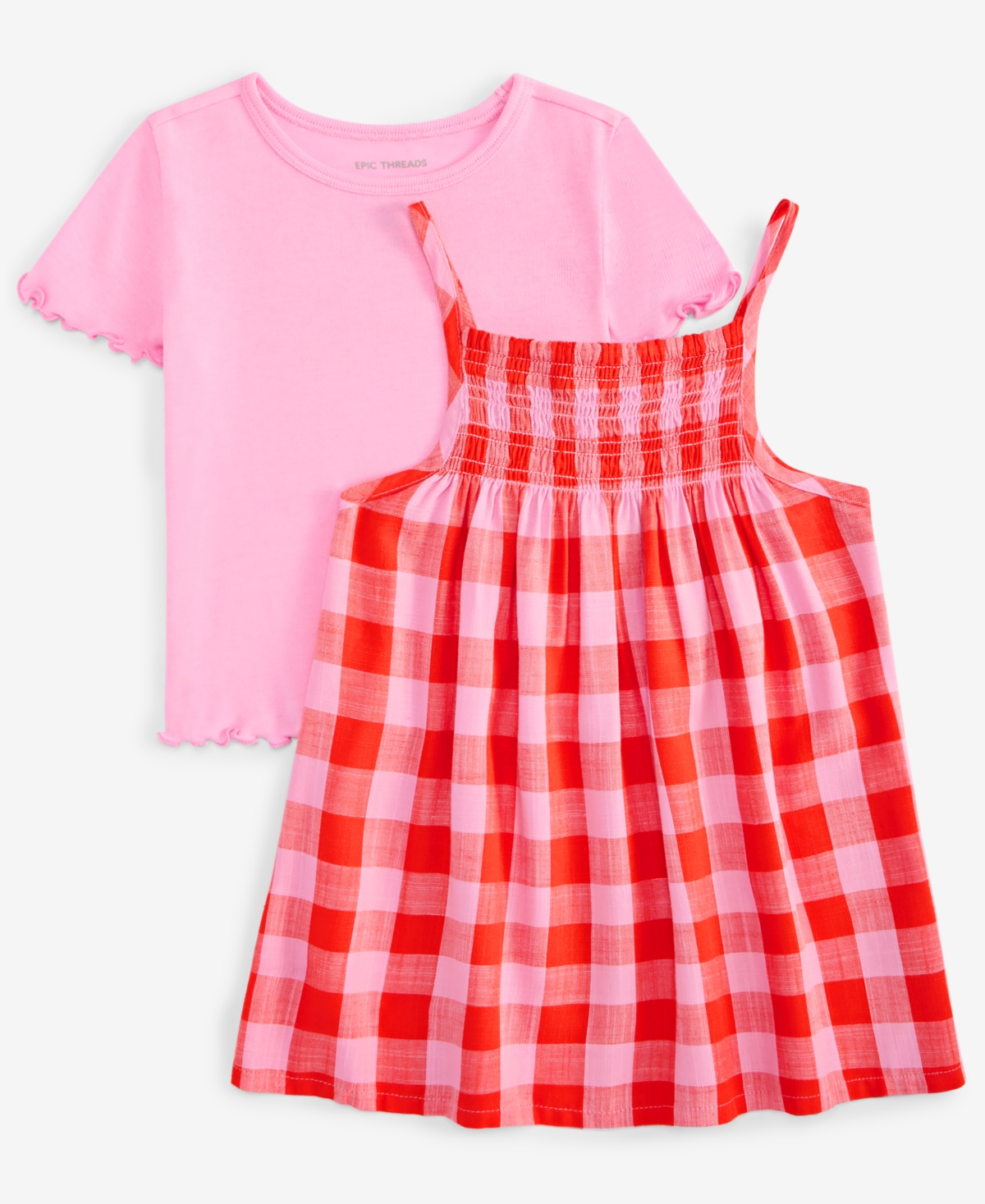 Epic Threads Toddler Girls Top & Gingham-print Dress, 2 Piece Set, Exclusively At Macy's In Mandarin R