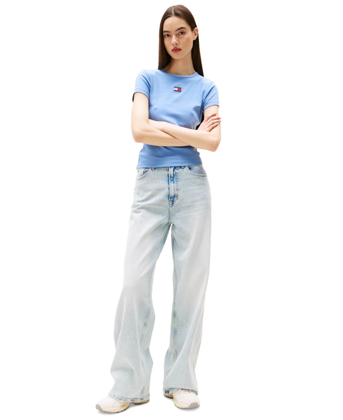 Tommy Jeans Women's Badge Logo Ribbed T-shirt In Colorado Blue