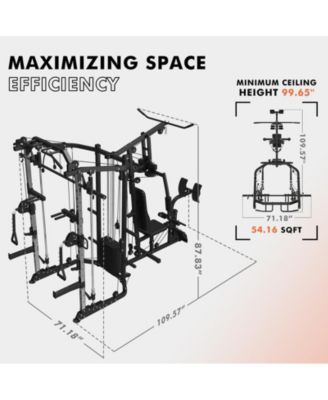 Smith Machine Power Cage, Multi-Function Home Gym System with Cable Crossover System, Dual-Sided Workout Station with 121LBS Weight Stack, Power Rack, Functional Trainer, All in One Home Gym