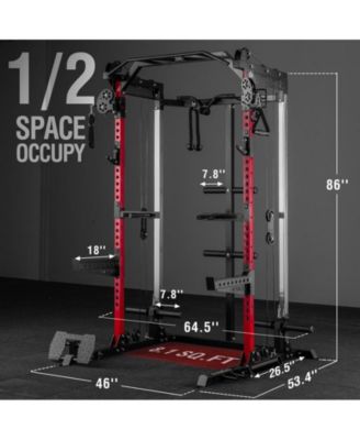 Power Cage, 2000LB Squat Rack, Dual Pulley Cable Crossover System, Multi-function Free Weight Home Gym Workout Machine with Attachments