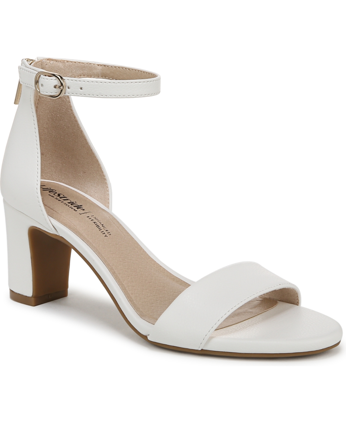 Shop Lifestride Women's Florence Two Piece Block Heel Ankle Strap Sandals In Bright White Faux Leather