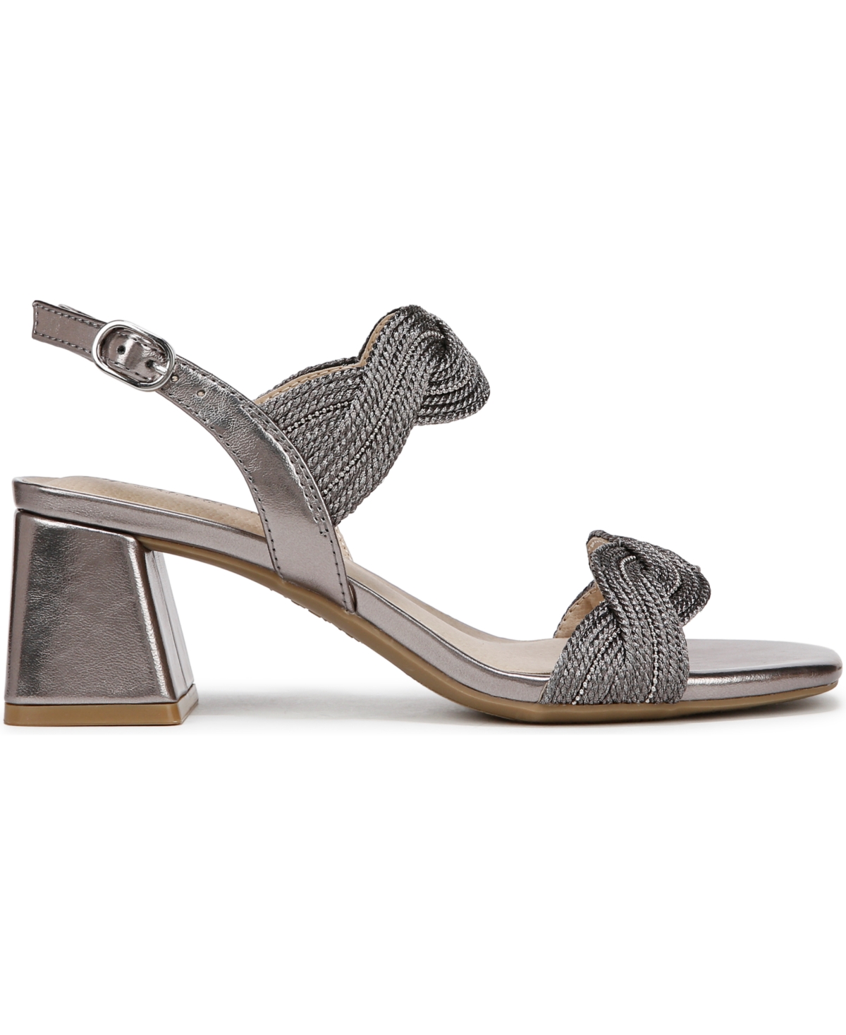 Lifestride Women's Charnelle Angled Block Heel Square Open Toe Slingback Dress Sandals In Pewter Grey Faux Leather